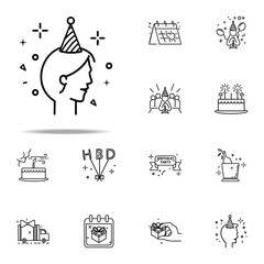girl in party hat dusk style icon. Birthday icons universal set for web and mobile