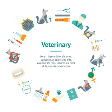 Cartoon Veterinary and Grooming Banner Card Circle. Vector