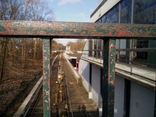 View on the railroad through railing