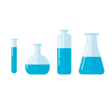 Different glass vessels for testing water. illustration in flat style.