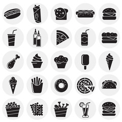 Fasfood icons set on circles background for graphic and web design, Modern simple vector sign. Internet concept. Trendy symbol for website design web button or mobile app