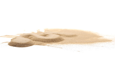 Fototapeta na wymiar Pile desert sand dune isolated on white background
