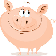 The Cute Fat Pig Smiling Vector Cartoon Illustration