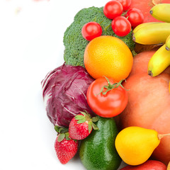 Fruits and vegetables isolated on a white background.