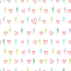 Vector seamless pattern spring branches and hearts. Romantic hand drawn graphics background. Trendy design concept for fashion textile print.