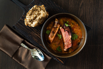meat soup with bread