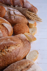 Freshly Baked Homemade Bread, close-up, isolated on a white background.