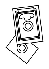 Vector black line or outline icon of screen printing frame with spatula and dye. Silk printing or serigraph printing for an artist and printing plant isolated on a white background.