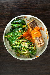 salmon steak with salad