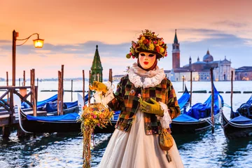 Gordijnen Venice, Italy. Carnival of Venice, beautiful mask at St. Mark's Square. © SCStock