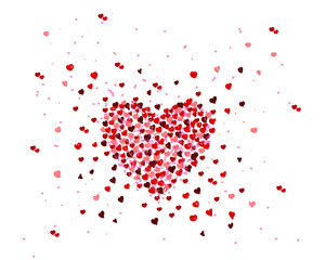 Fototapeta na wymiar Heart shape vector pink confetti splash on white background