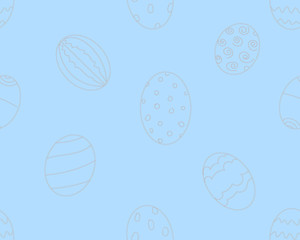 Doodle eggs hand drawn vector seamless pattern. Blue Easter background