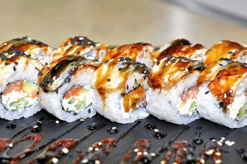 beautiful, bright, sushi sets,as a background, against the backdrop, closeup