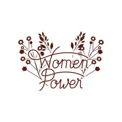 women power label with flower isolated icon