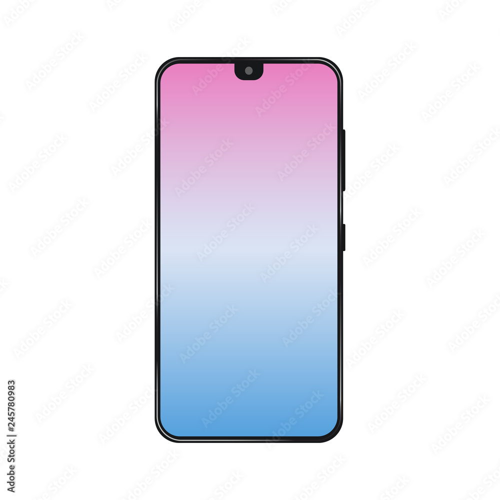 Poster black smartphone with empty touch screen, new model - vector