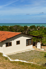 Fototapeta na wymiar A view of Itamaraca island from a hill - atlantic ocean in the background (Ilha de Itamaraca, Brazil)