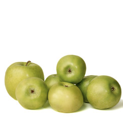 bunch of green apples on white background