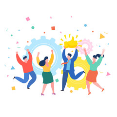 Concept of likes and positive feedback. Happy man with prize Thumbs up sign.