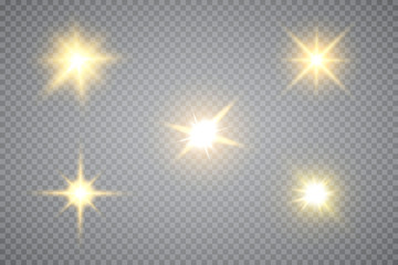Glowing lights effect, flare, explosion and stars. Special effect isolated on transparent background
