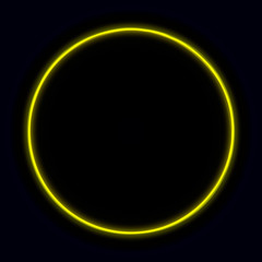 Yellow vibrant neon glowing circle. Colorful round frame. Abstract bright ring. Shine vector stroke illustration for your design, banner, ad.