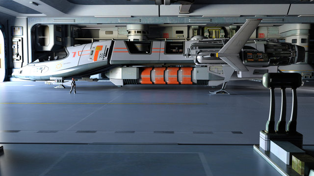 Space Ship In Hangar