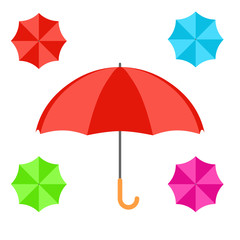 Open colorful umbrella. Flat design icon. Vector illustration. protection symbol. Rainy weather sign. Positive, creative thinking