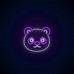 Glowing neon sign of cute panda in kawaii style. Cartoon happy smiling panda in neon style. © generationclash