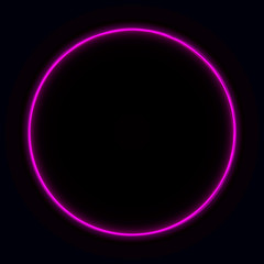 Vibrant pink neon glowing circle. Colorful round frame. Abstract bright ring. Shine vector stroke illustration for your design, banner, ad.