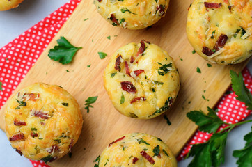 Savory Muffins with Cheese and Bacon, Freshly Baked Tasty Snack
