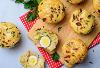 Savory Muffins with Cheese and Bacon, Freshly Baked Tasty Snack