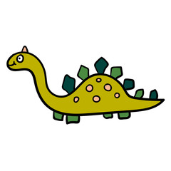 Cartoon doodle linear dinosaur, stegosaurus isolated on white background. Vector illustration. 