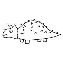 Cartoon doodle linear dinosaur, triceratops isolated on white background. Vector illustration. 