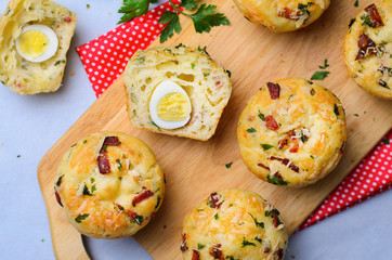 Savory Muffins with Cheese and Bacon, Freshly Baked Tasty Snack