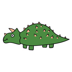 Cartoon doodle linear dinosaur, triceratops isolated on white background. Vector illustration. 