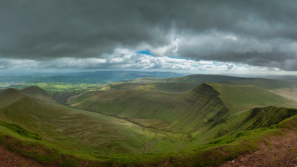 Stunning landscape image of view from Pen-y-Fan towards Cribyn and Corn Du in Brecon Beacons