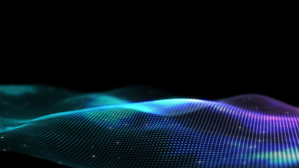 3d abstract digital technology background. Futuristic sci-fi user interface concept with gradient dots and lines. Big data, artificial intelligence, music hud. Blockchain and cryptocurrency