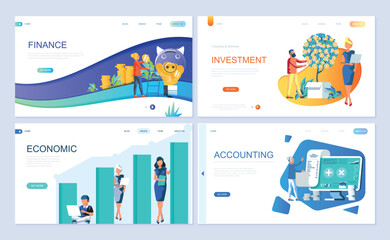 Set of landing page template for Finance, Investment, Accounting, Economic Growth. Modern vector illustration flat concepts decorated people character for website and mobile website development.