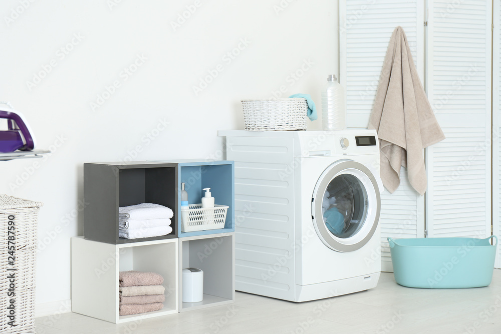 Canvas Prints Washing of different towels in modern laundry room