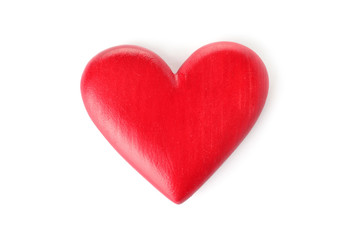 Red heart on white background, top view