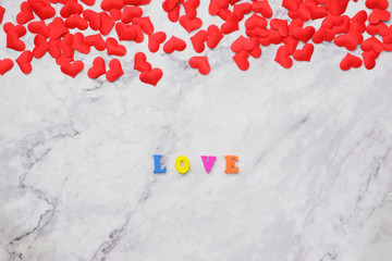 flat-lay background for Valentine's Day, love, hearts, gift box Copy space