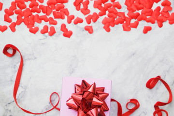 flat-lay background for Valentine's Day, love, hearts, gift box Copy space