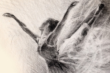 ballerina in the jump. sketch. graphic arts. pencil drawing © Nadin