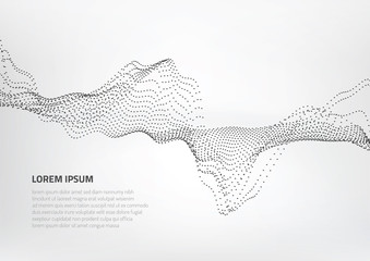 Abstract background with volumetric forms of particles. Particle oscillation and motion of waves in space.