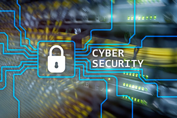 Cyber security, information privacy and data protection concept on server room background
