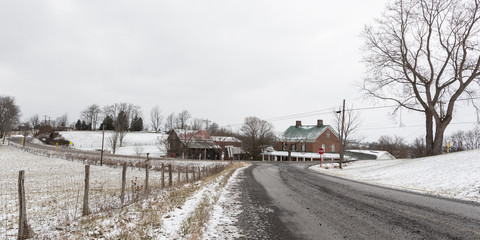 Panorama of winter rural Appalachia roads