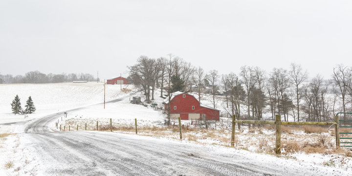 Panorma of winter scene of rural farm in Appalachia