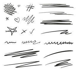 Backgrounds with array of lines. Stroke chaotic backdrops. Hand drawn patterns. Black and white illustration. Elements for posters and flyers