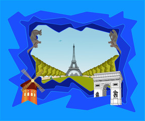 Square, Eiffel Tower, Triumphal Arch and a pair of chimeras