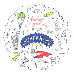 Doodle style illustration. Hand drawing. Spring mood. Human and nature . Vector objects set.