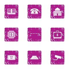 Investment in it icons set. Grunge set of 9 investment in it vector icons for web isolated on white background